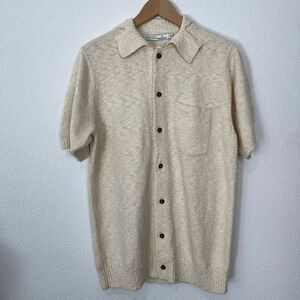 Criquet Beige Knit Organic Cotton Button Down Sweater Men's Size Medium